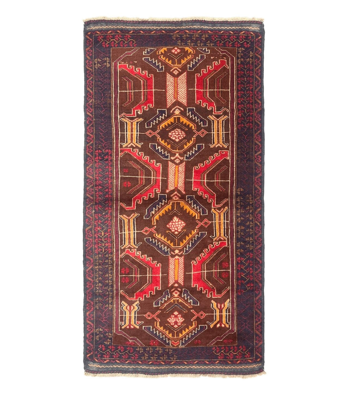 Afghan Rug 3x7, Maroon and Navy Blue, Balouch Carpet, Tribal Rug, New - Jewel Rugs