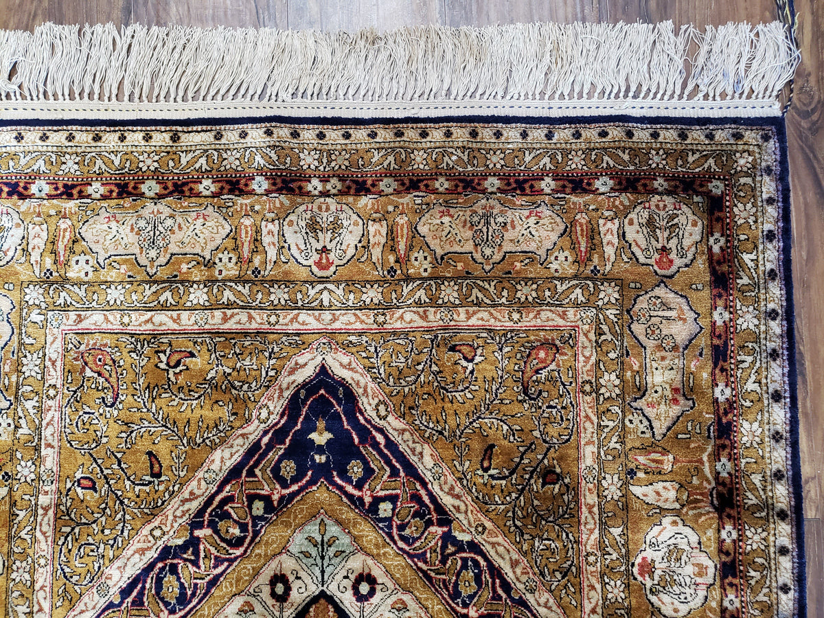 Semi Antique Persian Qum Silk Prayer Rug, Silk, Hand-Knotted, 3'6" x 5' - Jewel Rugs, view 7