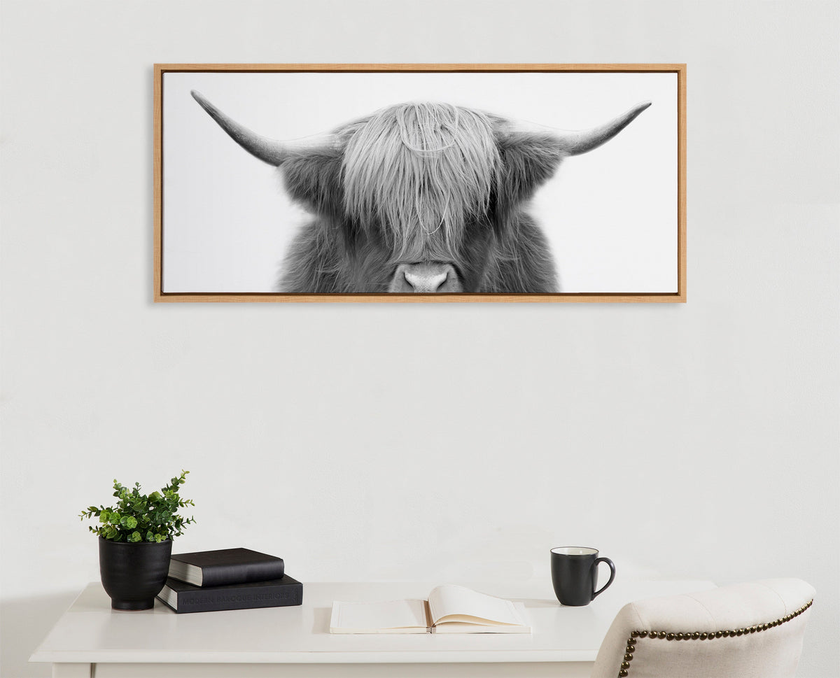 Sylvie Hey Dude Highland Cow Framed Canvas by The Creative Bunch Studio