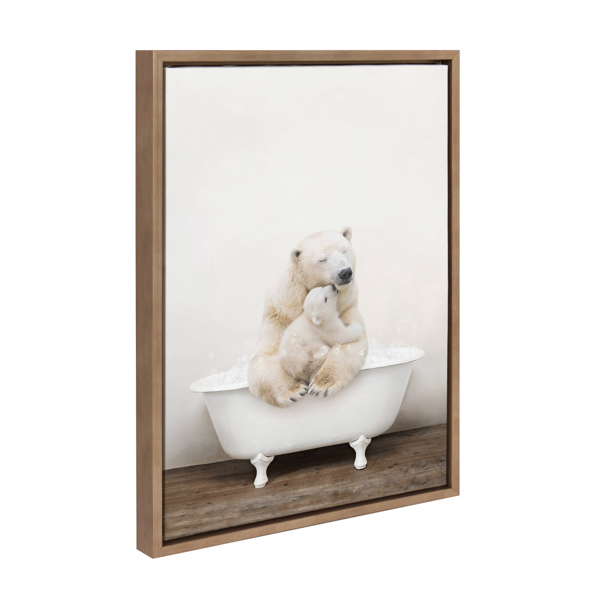 Sylvie Mother and Baby Polar Bear in Rustic Bath Framed Canvas by Amy Peterson Art Studio