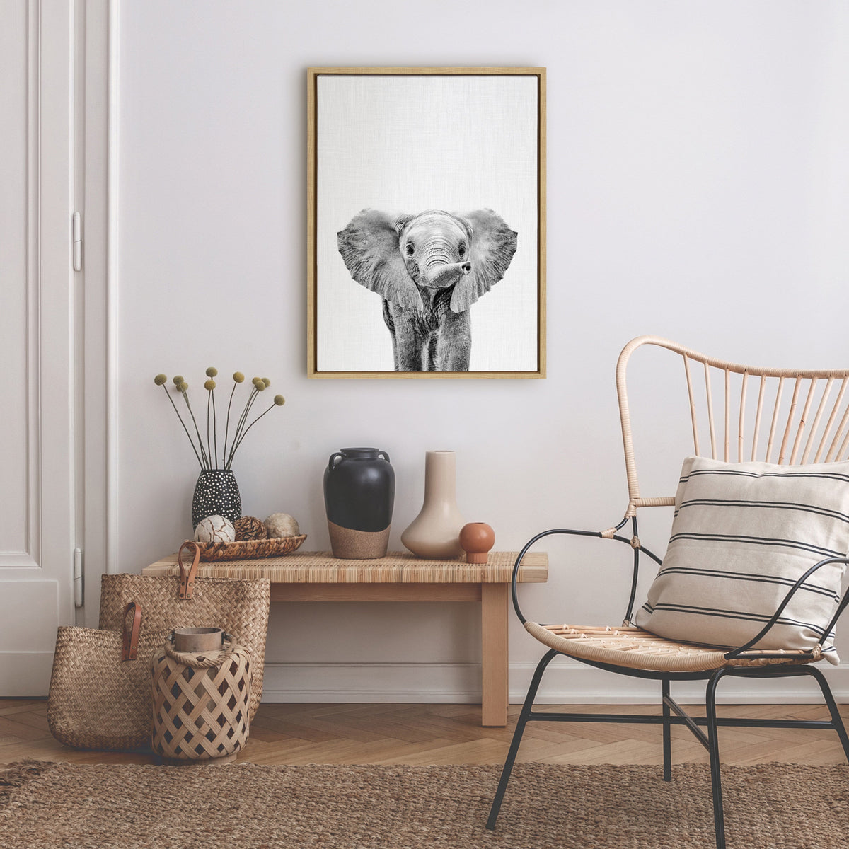 Sylvie Baby Elephant Framed Canvas by Simon Te