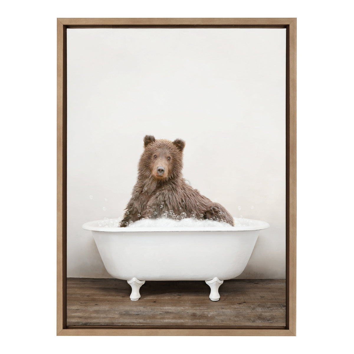 Sylvie Bear Rustic Bubble Bath Framed Canvas by Amy Peterson Art Studio