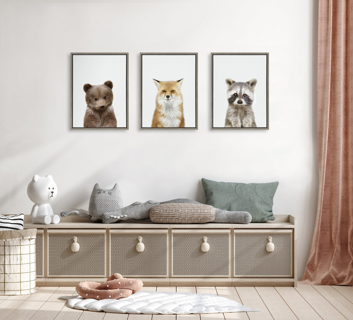 Sylvie Studio Bear, Studio Fox and Studio Raccoon Framed Canvas by Amy Peterson Art Studio