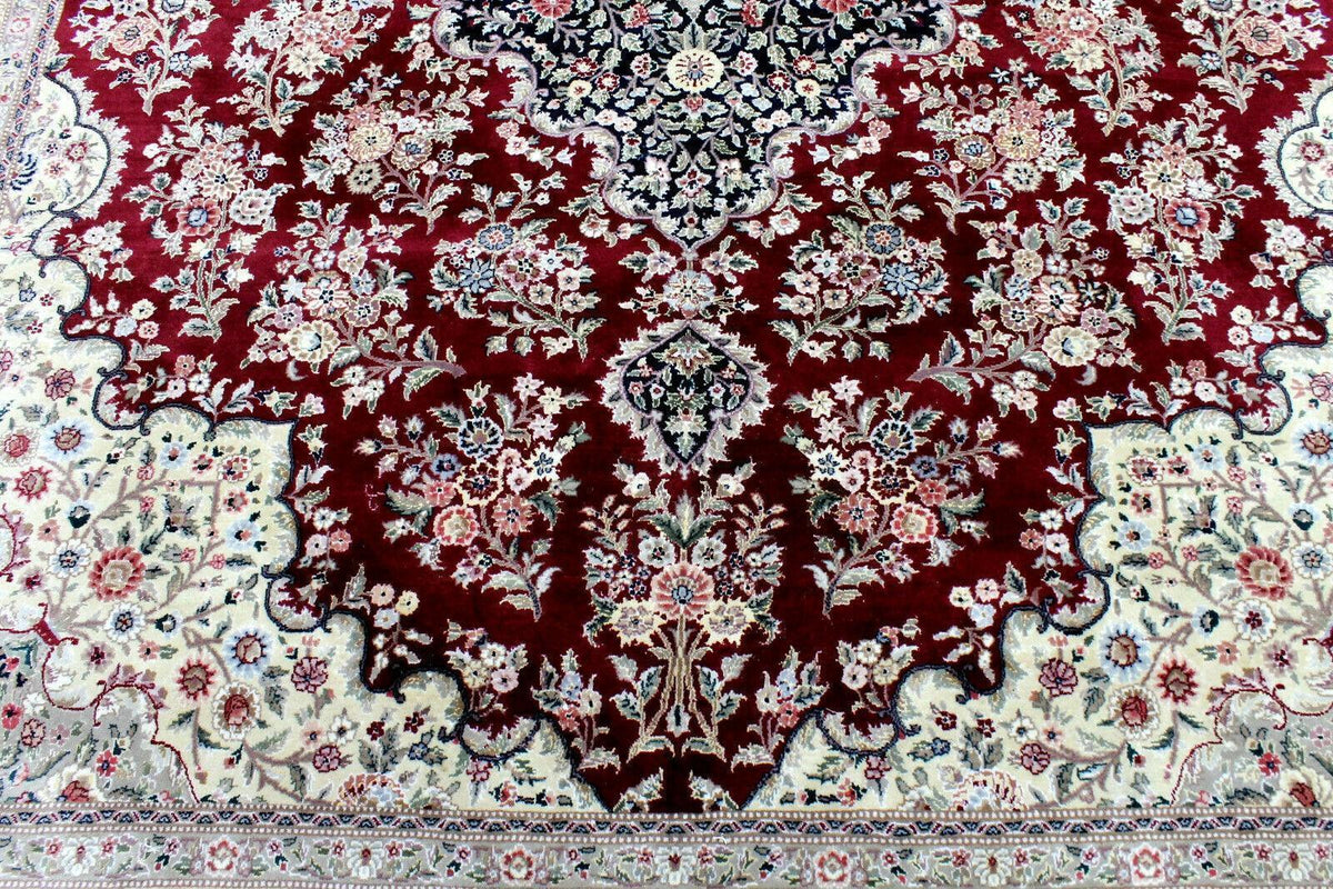 Pakistani Chobi Rug 9x12 | Red, Ivory & Navy | Hand-Knotted Wool - Rugistan, view 11