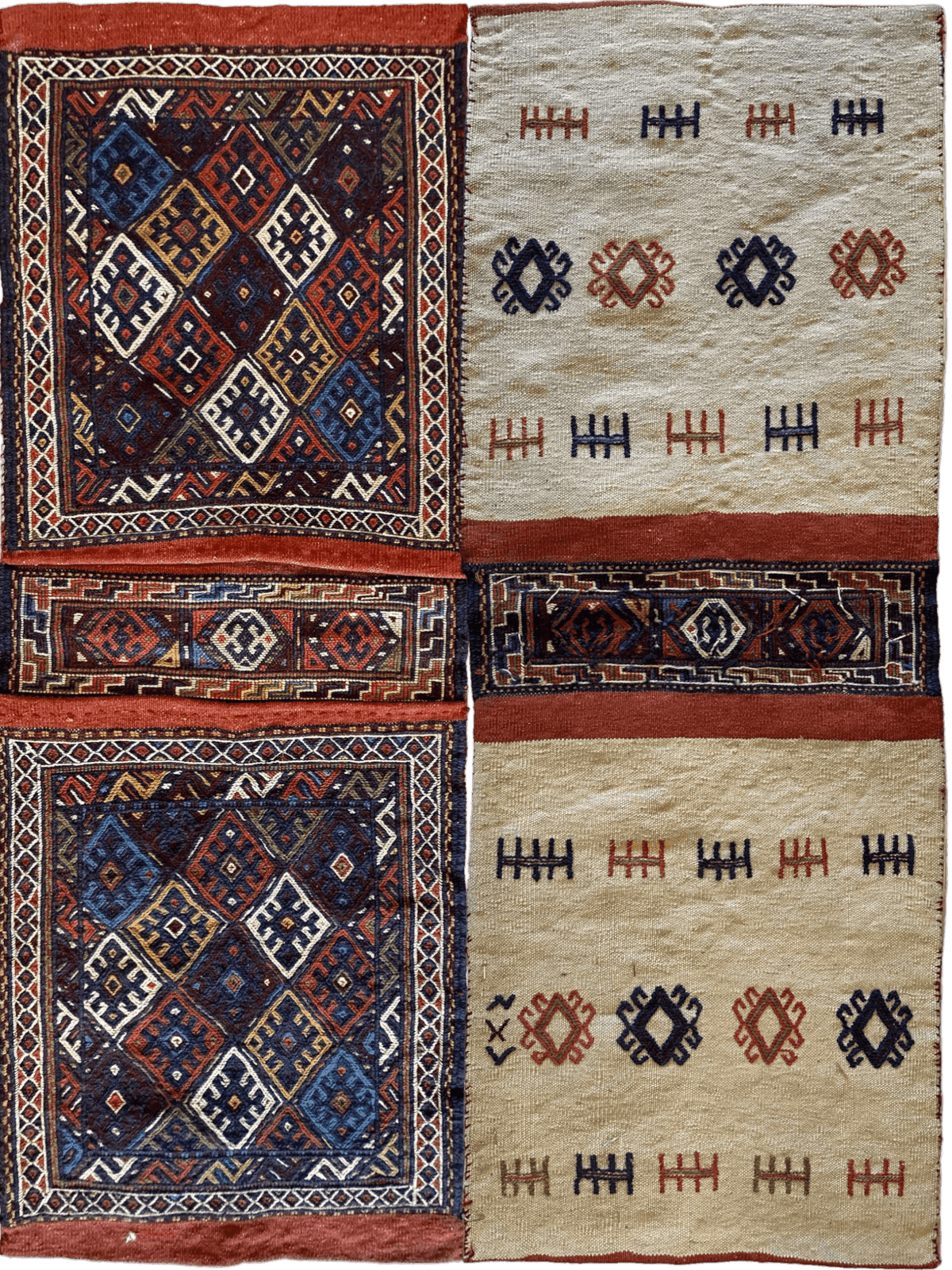 Vintage Persian Kilim Bag Face 1x4 | Navy, Ivory & Rust | Hand-Woven Wool Flatweave - Rugistan