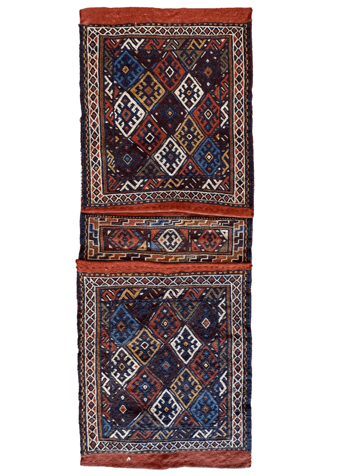 Vintage Persian Kilim Bag Face 1x4 | Navy, Ivory & Rust | Hand-Woven Wool Flatweave - Rugistan, view 2
