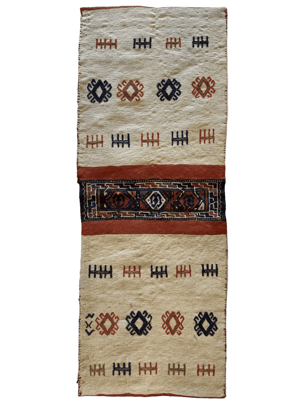 Vintage Persian Kilim Bag Face 1x4 | Navy, Ivory & Rust | Hand-Woven Wool Flatweave - Rugistan, view 3