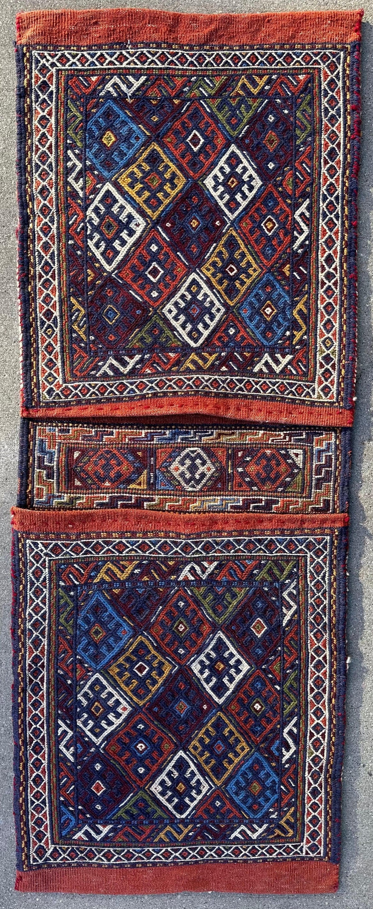 Vintage Persian Kilim Bag Face 1x4 | Navy, Ivory & Rust | Hand-Woven Wool Flatweave - Rugistan, view 5