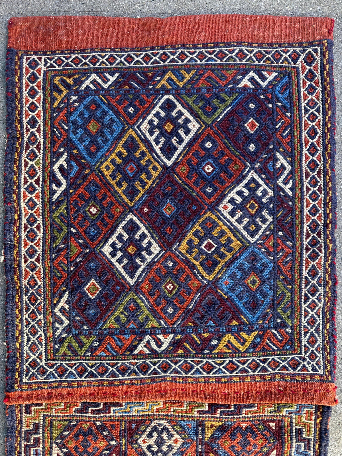 Vintage Persian Kilim Bag Face 1x4 | Navy, Ivory & Rust | Hand-Woven Wool Flatweave - Rugistan, view 7