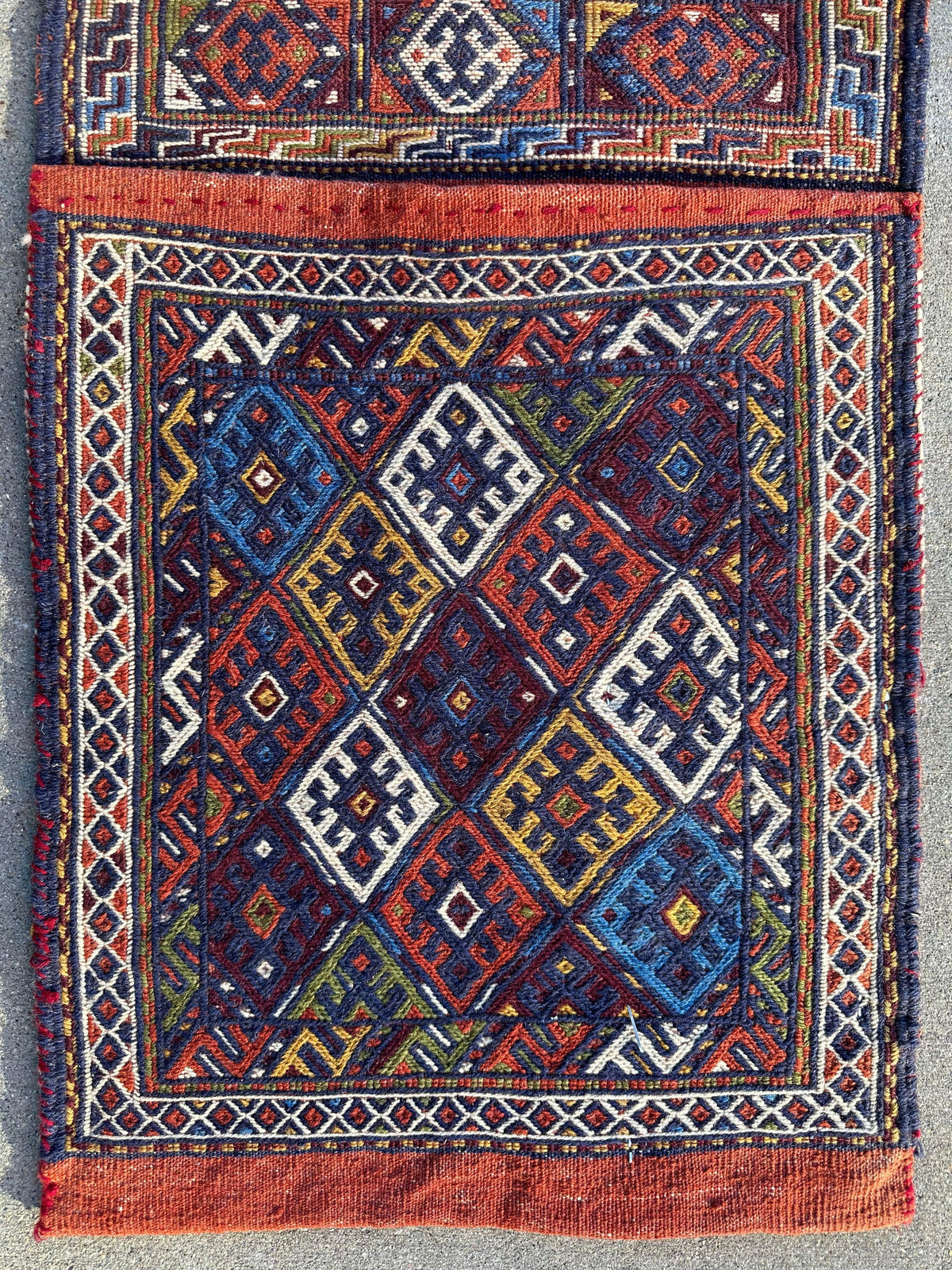 Vintage Persian Kilim Bag Face 1x4 | Navy, Ivory & Rust | Hand-Woven Wool Flatweave - Rugistan, view 8