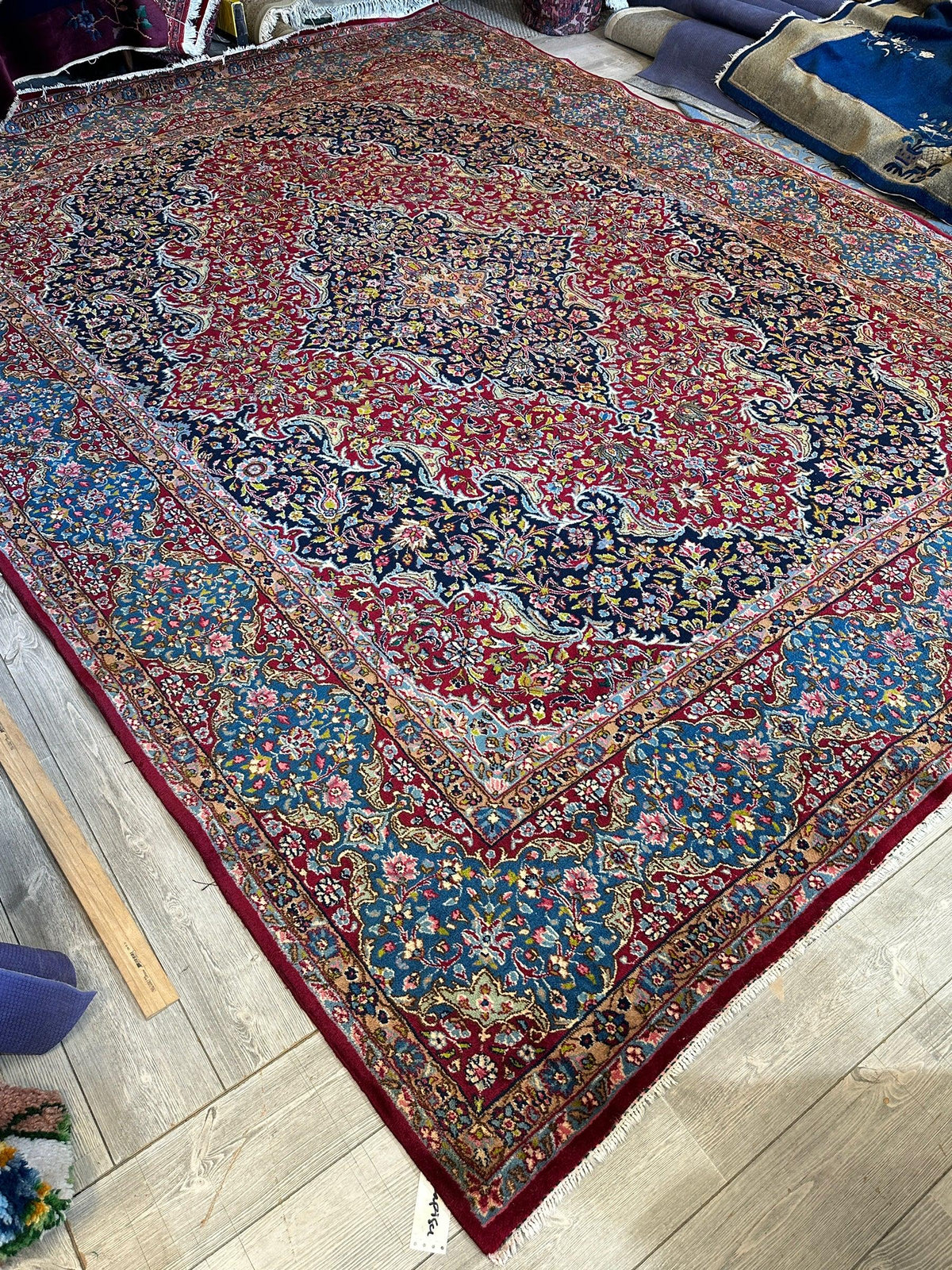 Vintage Persian Rug 10x13 | Red, Navy & Light Blue | Hand-Knotted Wool - Rugistan, view 10