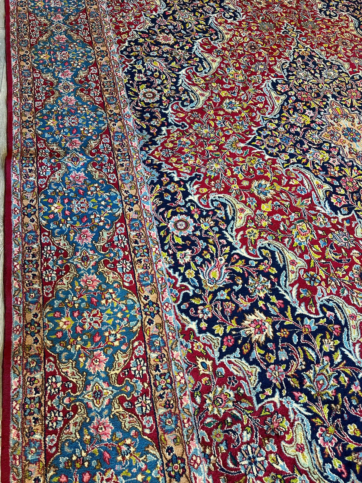 Vintage Persian Rug 10x13 | Red, Navy & Light Blue | Hand-Knotted Wool - Rugistan, view 19