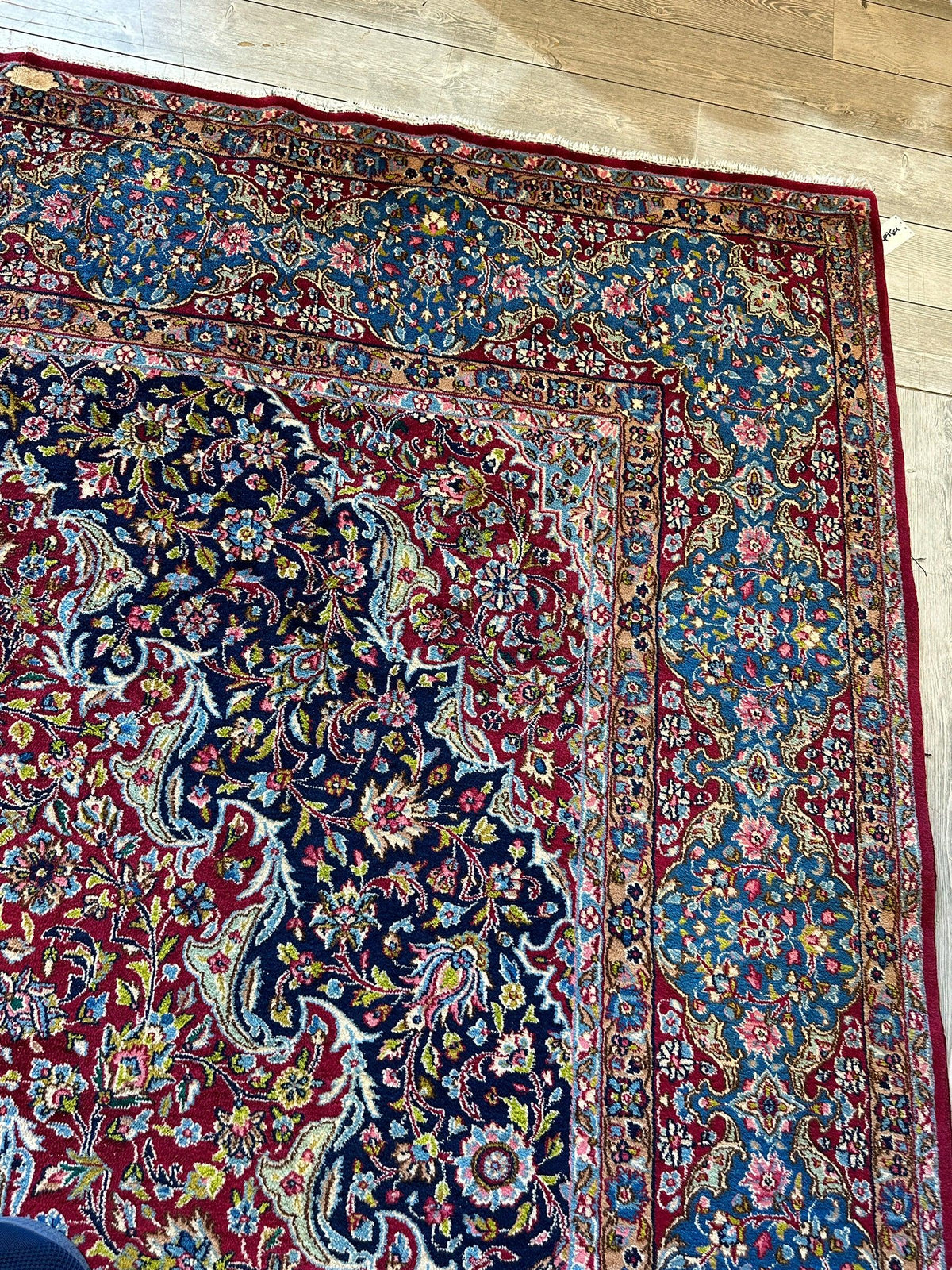 Vintage Persian Rug 10x13 | Red, Navy & Light Blue | Hand-Knotted Wool - Rugistan, view 23