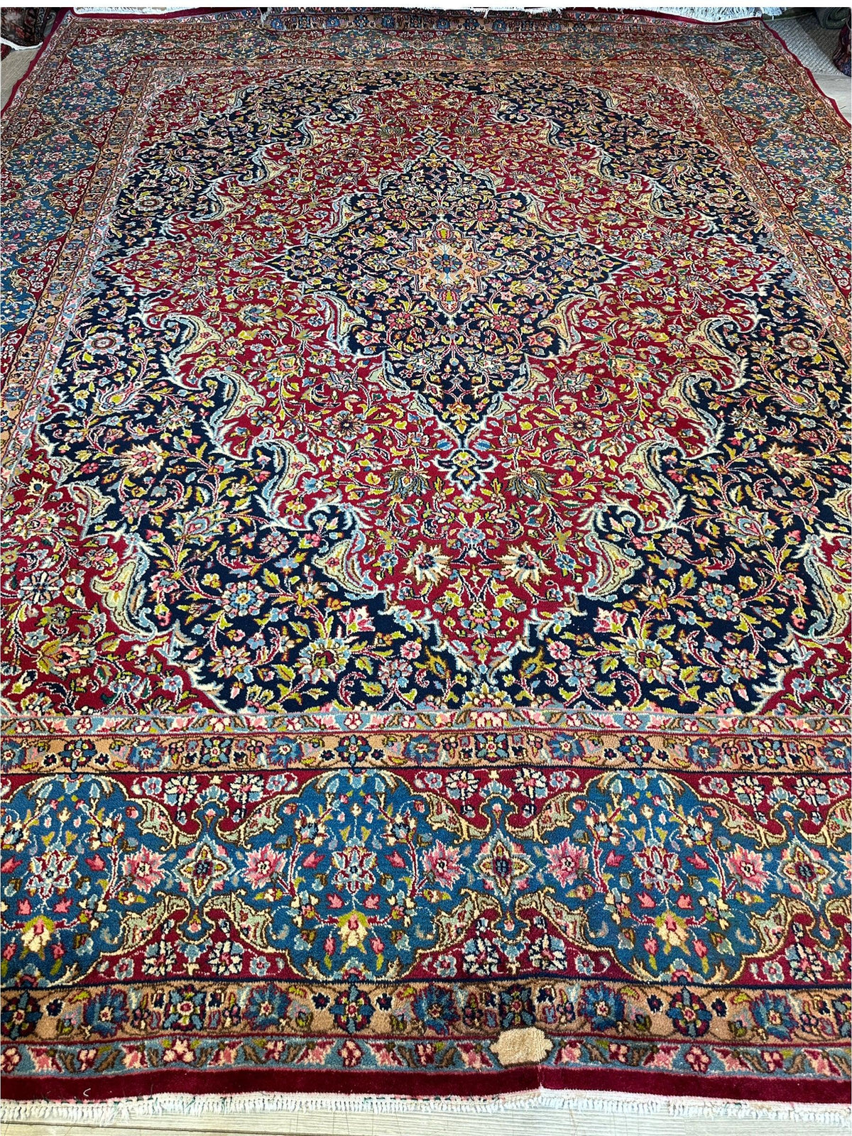 Vintage Persian Rug 10x13 | Red, Navy & Light Blue | Hand-Knotted Wool - Rugistan, view 3