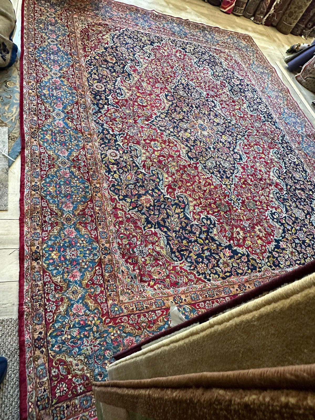 Vintage Persian Rug 10x13 | Red, Navy & Light Blue | Hand-Knotted Wool - Rugistan, view 8