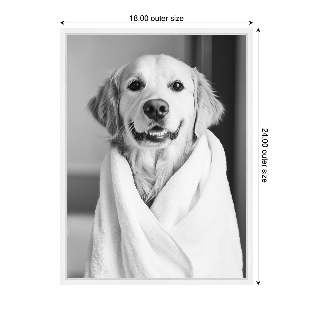 Sylvie Golden Retriever Bathroom Towel Robe Black and White Framed Canvas by The Creative Bunch Studio