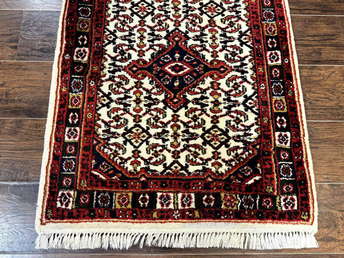 Indo Persian Bidjar Runner Rug 2.8 x 10, Vintage Rug for Hallway, 10ft Runner, Wool Handmade Ivory and Red, Medallions - Jewel Rugs, view 8