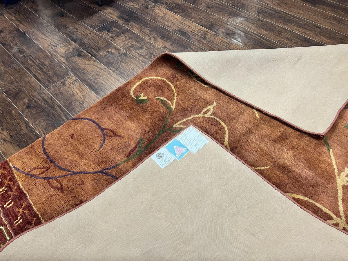 Pottery Barn Rug 5x8, Vintage Hand Tufted Carpet, Wool and Silk, Rust & Maroon - Jewel Rugs, view 12