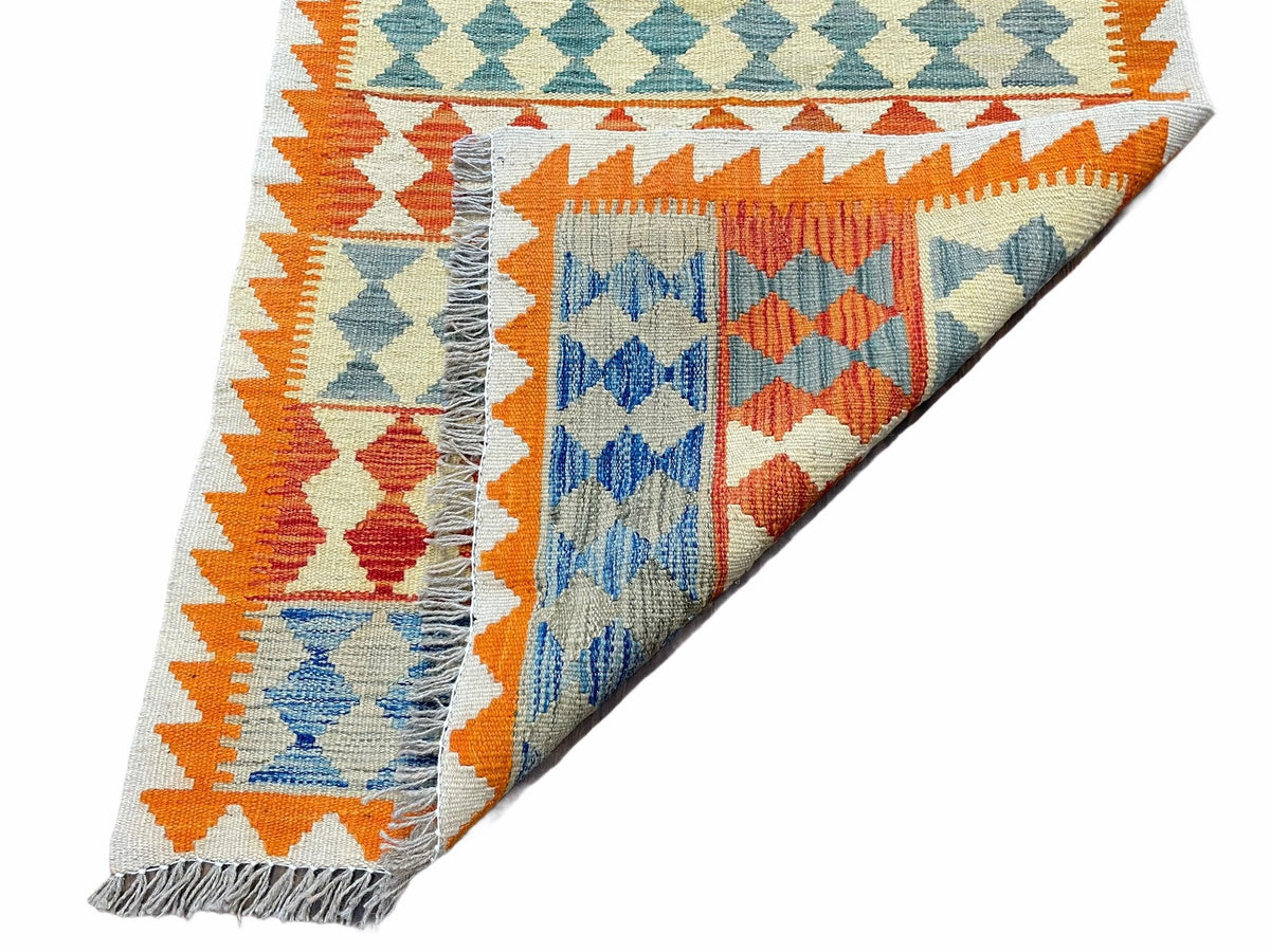 Small Chobi Kilim Rug 3x4 Colorful Diamond Kilim Small Turkish Multicolor Kilim with Diamond Pattern Wool Flatweave Nice - Jewel Rugs, view 11