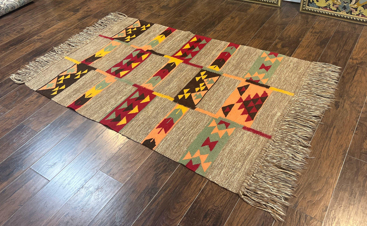 South American Flatweave Rug, Gray, Handmade Vintage Wool Bohemian Blanket - Jewel Rugs, view 3