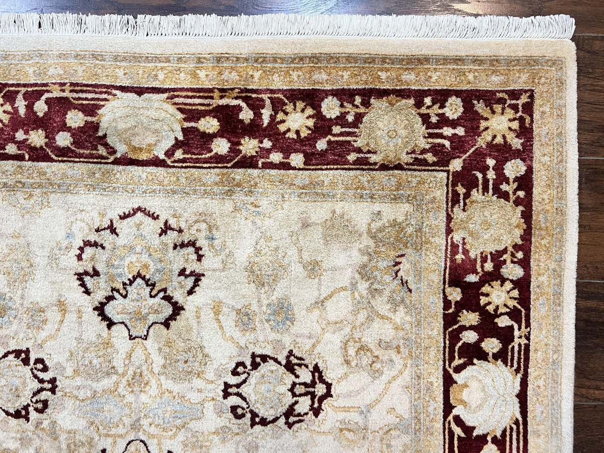 Peshawar Rug 5x7, Beige and Maroon, Vintage Handmade Wool Traditional Carpet 5 x 7 ft, Pakistani Rug, Agra Pattern, Very Fine 260 KPSI - Jewel Rugs, view 8