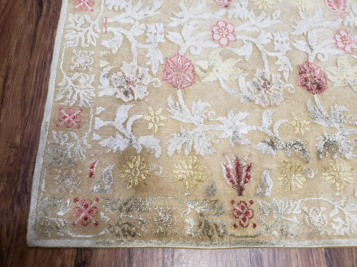 Modern Tibetan Rug 6x9, Wool and Silk Tibetan Rug, Handmade Tibetan Rug, Silk Flowers, Contemporary Rug, Soft Rug, Tibetan Area Rug, Tan - Jewel Rugs, view 9