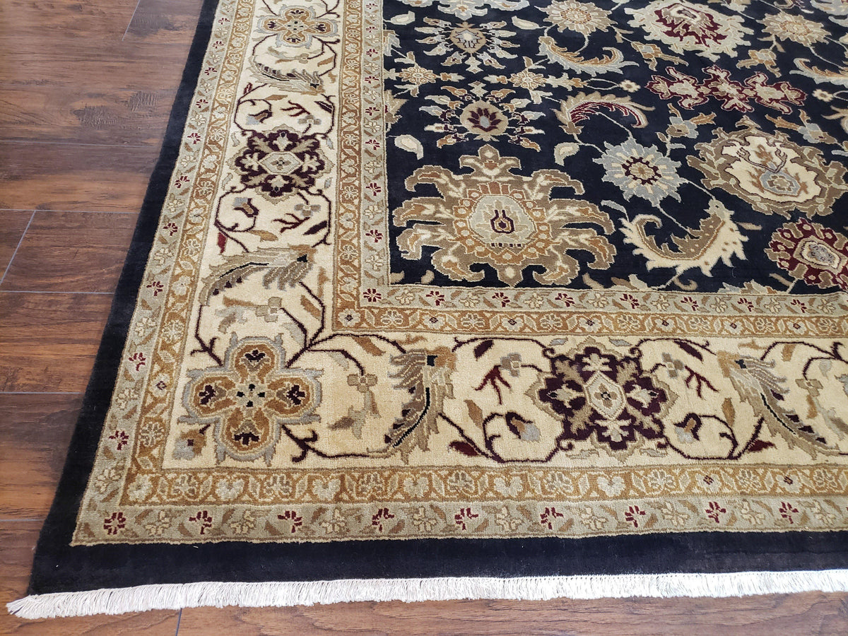 Indo Mahal Rug 8x12, Indian Sultanabad Handmade Area Rug, Vintage Hand-Knotted Wool Black Floral Traditional Oriental Dinning Room Rug - Jewel Rugs, view 9