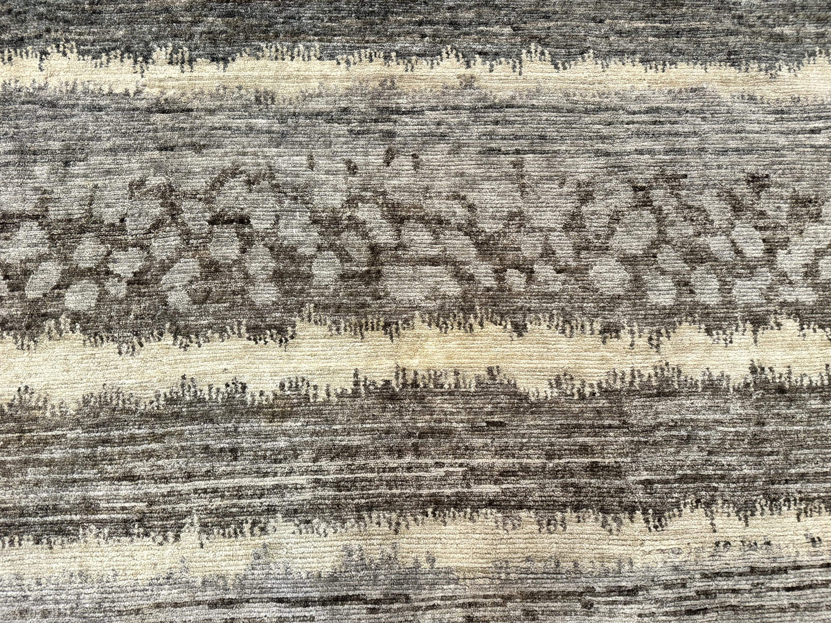 Modern Tibetan Wool Rug 8x10, Abstract, Contemporary, Handmade, Gray, Stripes - Jewel Rugs, view 5