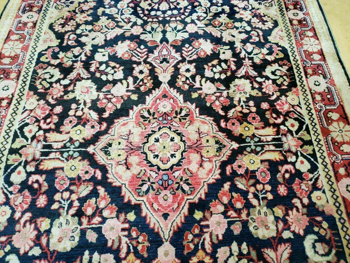 4' X 6' Antique Handmade India Floral Oriental Wool Rug Carpet Organic Blue - Jewel Rugs, view 4