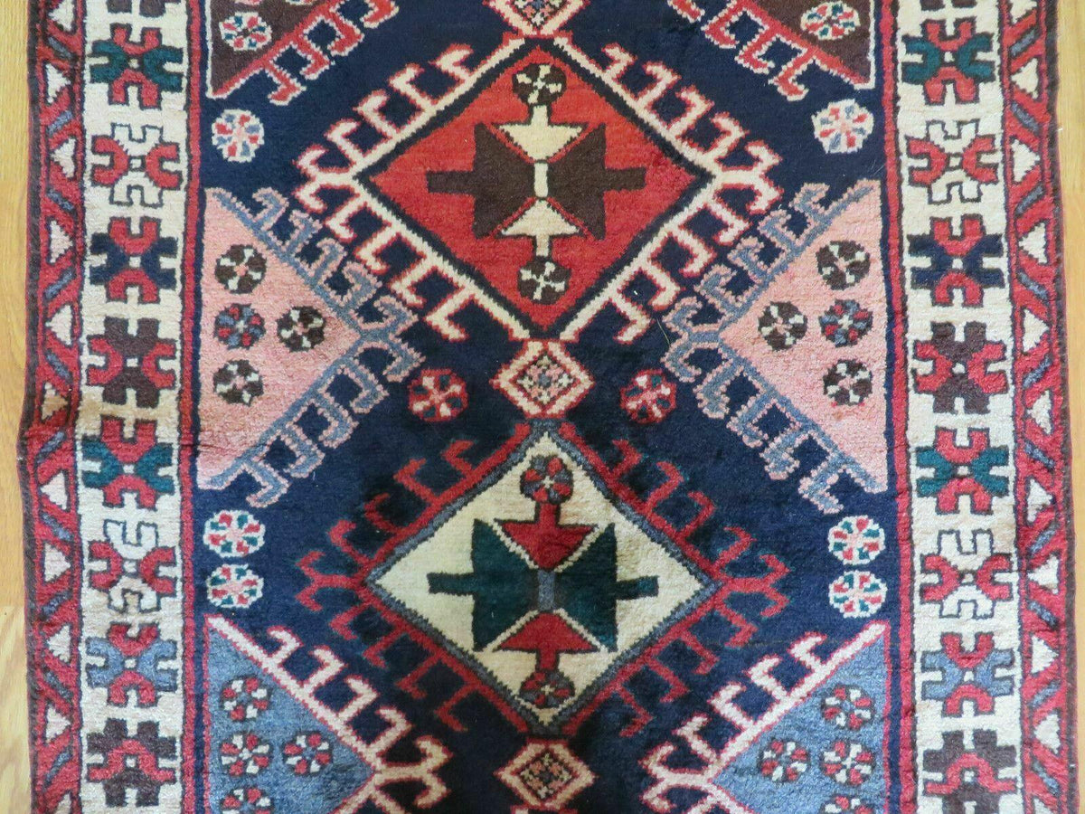 Persian Runner Rug 3.5 x 10.7, Karajeh Heriz Rug, Navy Blue, Geometric Medallions - Jewel Rugs, view 5