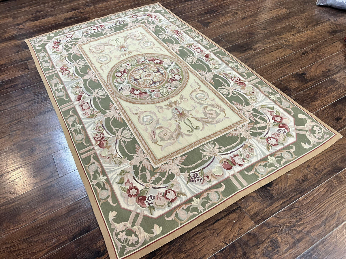Aubusson Rug 5x8, Wool Handmade Vintage Carpet, Angel Motifs, Flatweave Rug 5 x 8, Medium Sized, European Design - Jewel Rugs, view 13