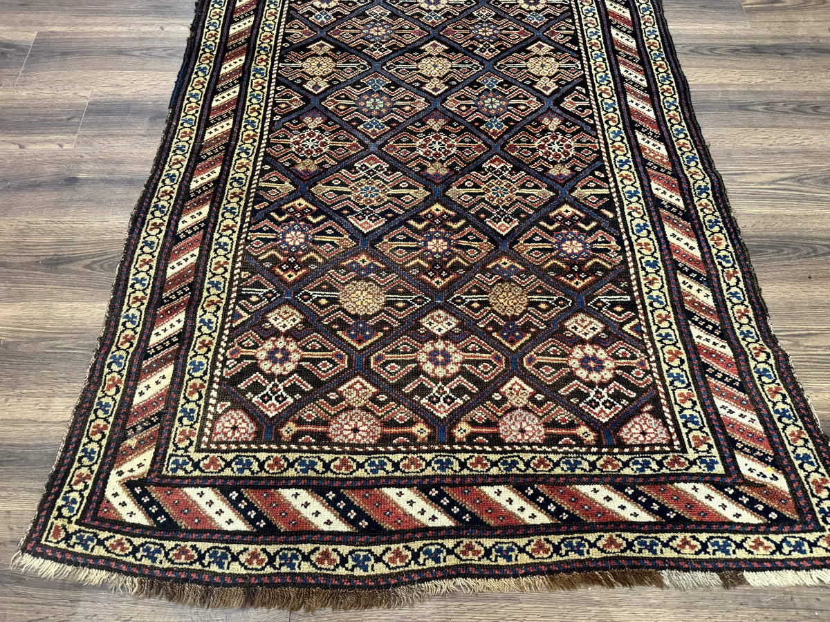 Antique Persian Wide Runner Rug 4x9, Kurdish Rug, Panel Design, Rainbow Border, Rare Tribal Rug - Jewel Rugs, view 6