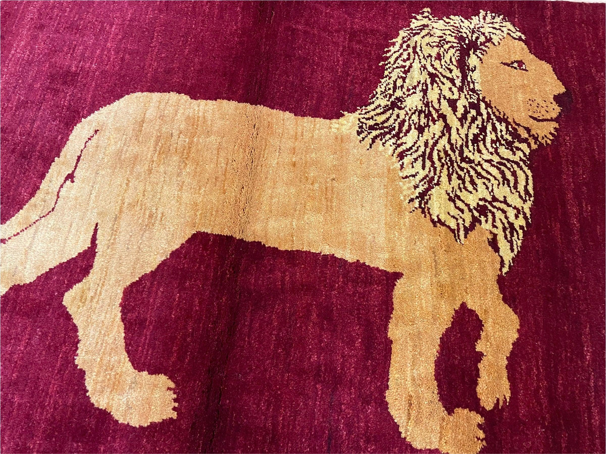 3.5 X 5 Handmade Rug Vintage New Rug Quality Wool Lion Red Veggy Dyes Pictorial - Jewel Rugs, view 4