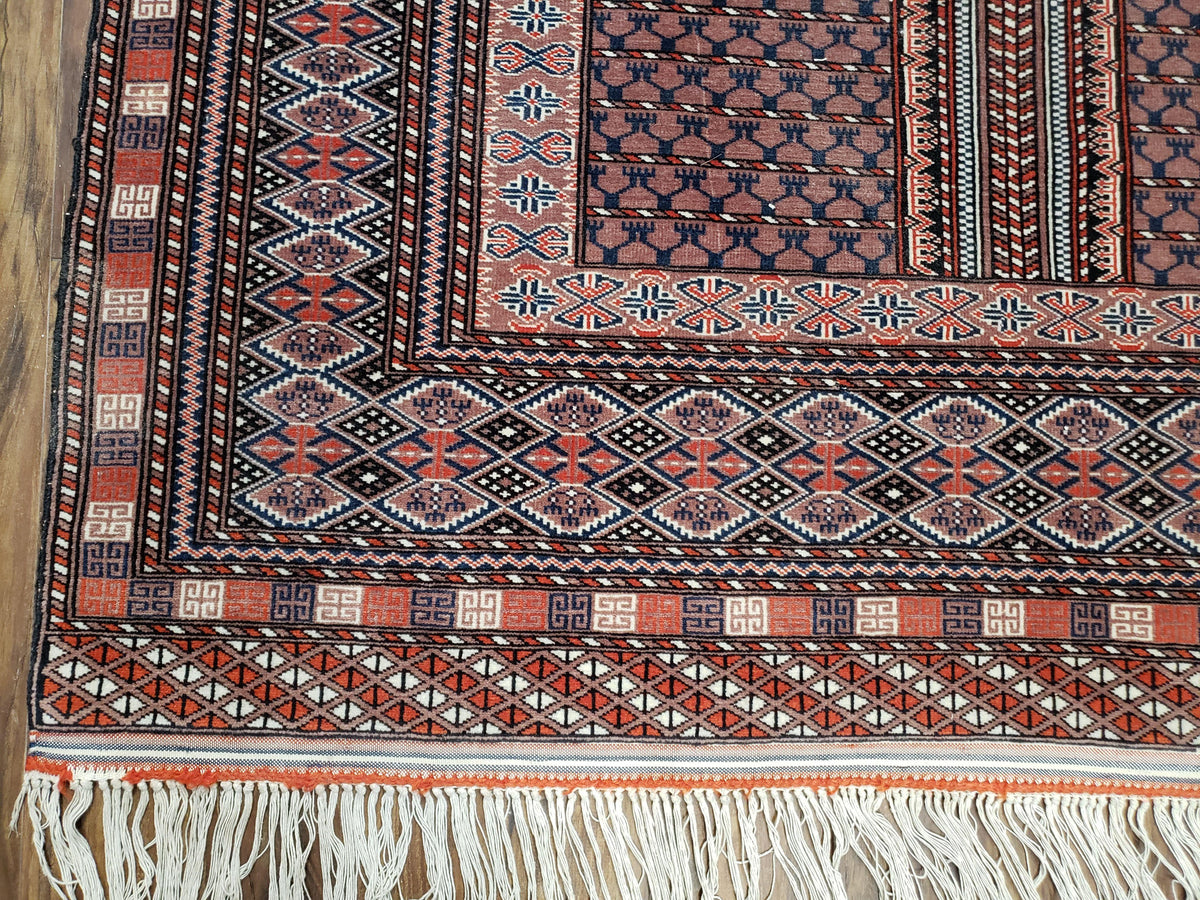 Vintage Turkoman Bokhara Rug 4x6, Four Seasons Pakistan Bukhara Turkmen Engsi Yamud Carpet, Fine Tribal Rug, Wool, Hand-Knotted, Brown, Nice - Jewel Rugs, view 10