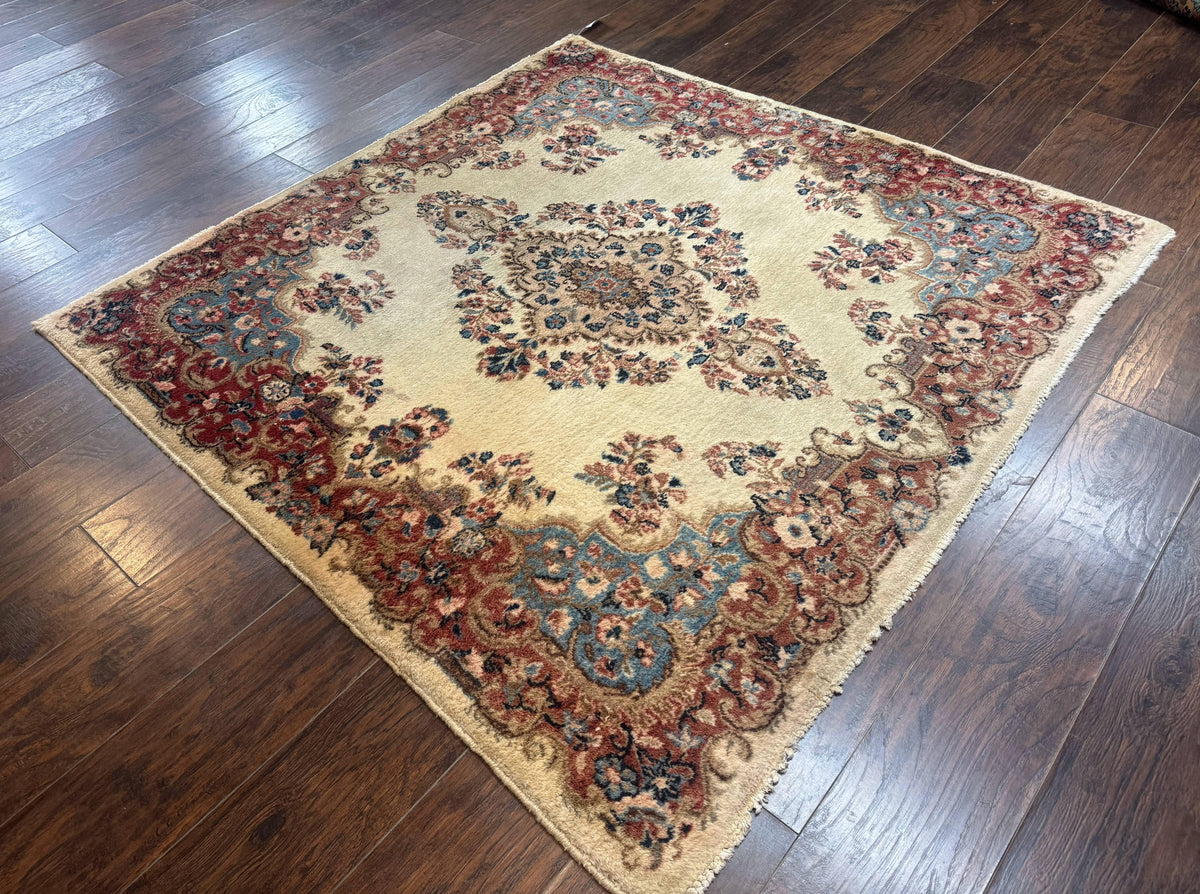 Square Persian Kerman Rug, Beige/Cream and Light Blue, Traditional Persian Rug, 5.5 x 5.5 ft - Jewel Rugs, view 13