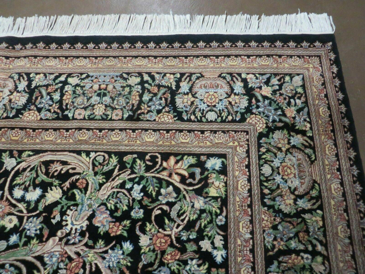 8' X 10' Vintage Handmade Pakistani Floral Wool Rug Black Nice - Jewel Rugs, view 7