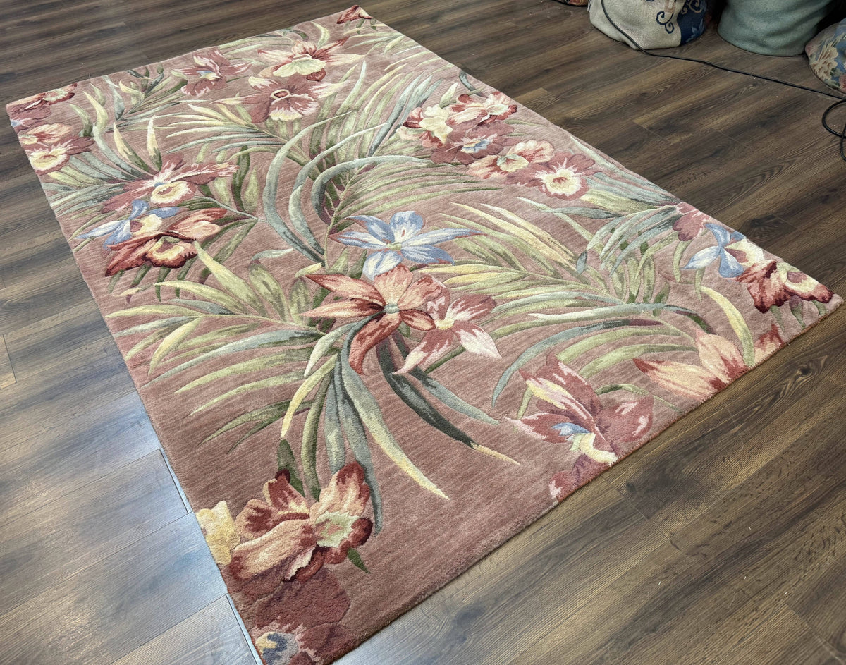 Hand Tufted Floral Rug 5x8, Light Rose Wool Carpet - Jewel Rugs, view 13