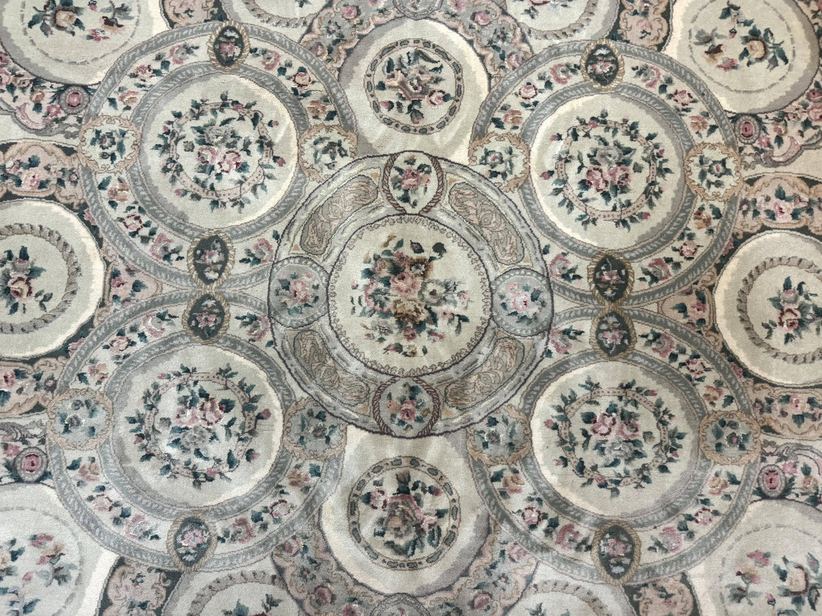 Pak Persian Rug 9x12, Wool with Silk Highlights, European Design, Floral, Green - Jewel Rugs, view 5