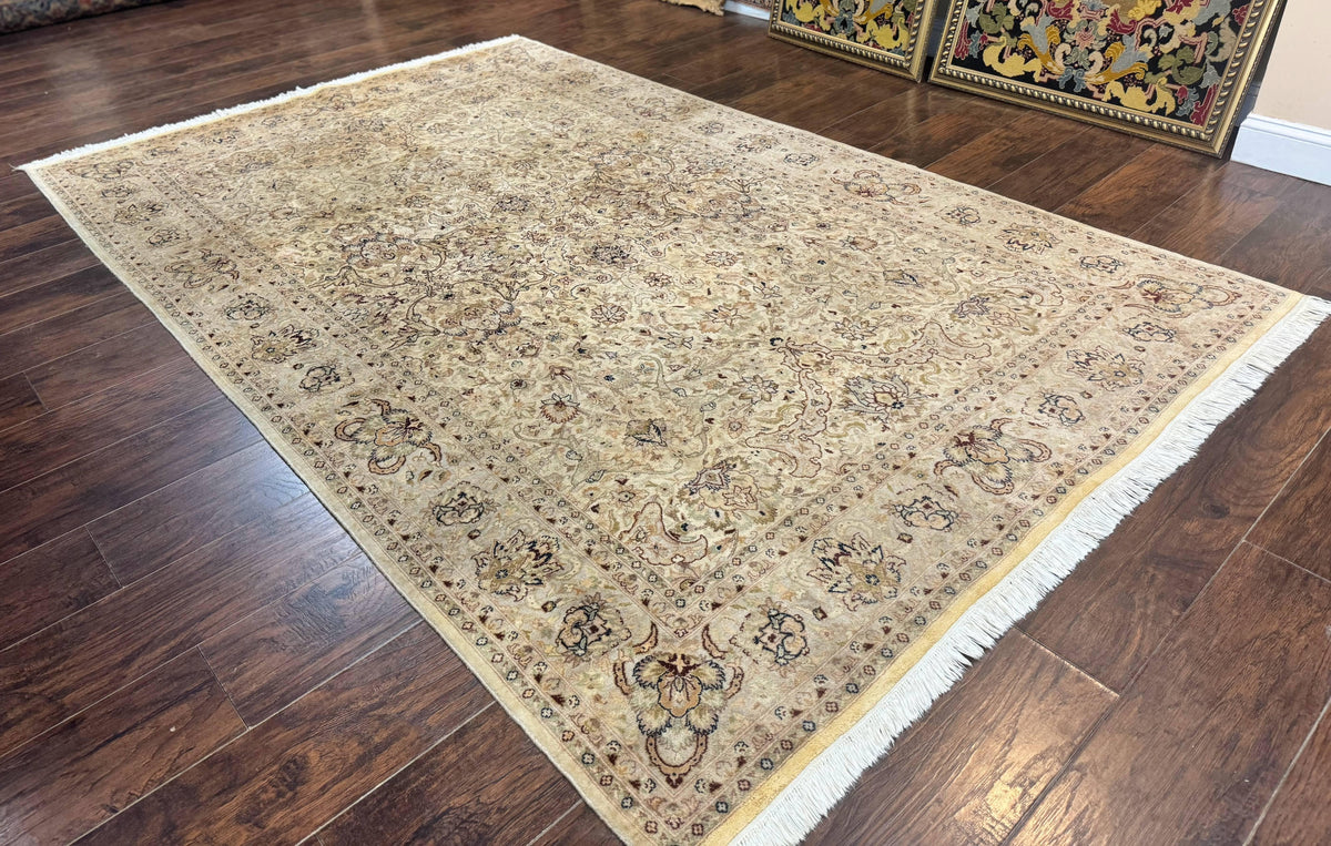 Pak Persian Rug 6x9, Vintage Handmade Wool Carpet, Floral, Beige - Jewel Rugs, view 13