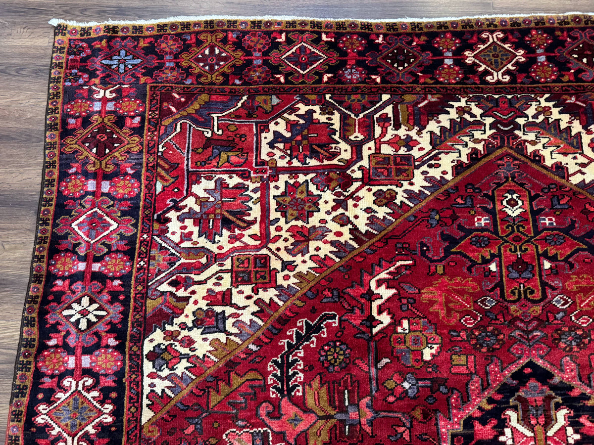Persian Heriz Rug 8x11, Geometric Design, Red & Cream - Jewel Rugs, view 7