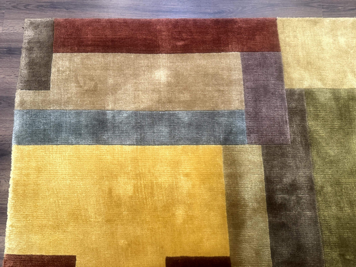 Modern Tibetan Wool Rug 8x10, Multicolor, Thick Pile, Contemporary, Nepali, Handmade - Jewel Rugs, view 7