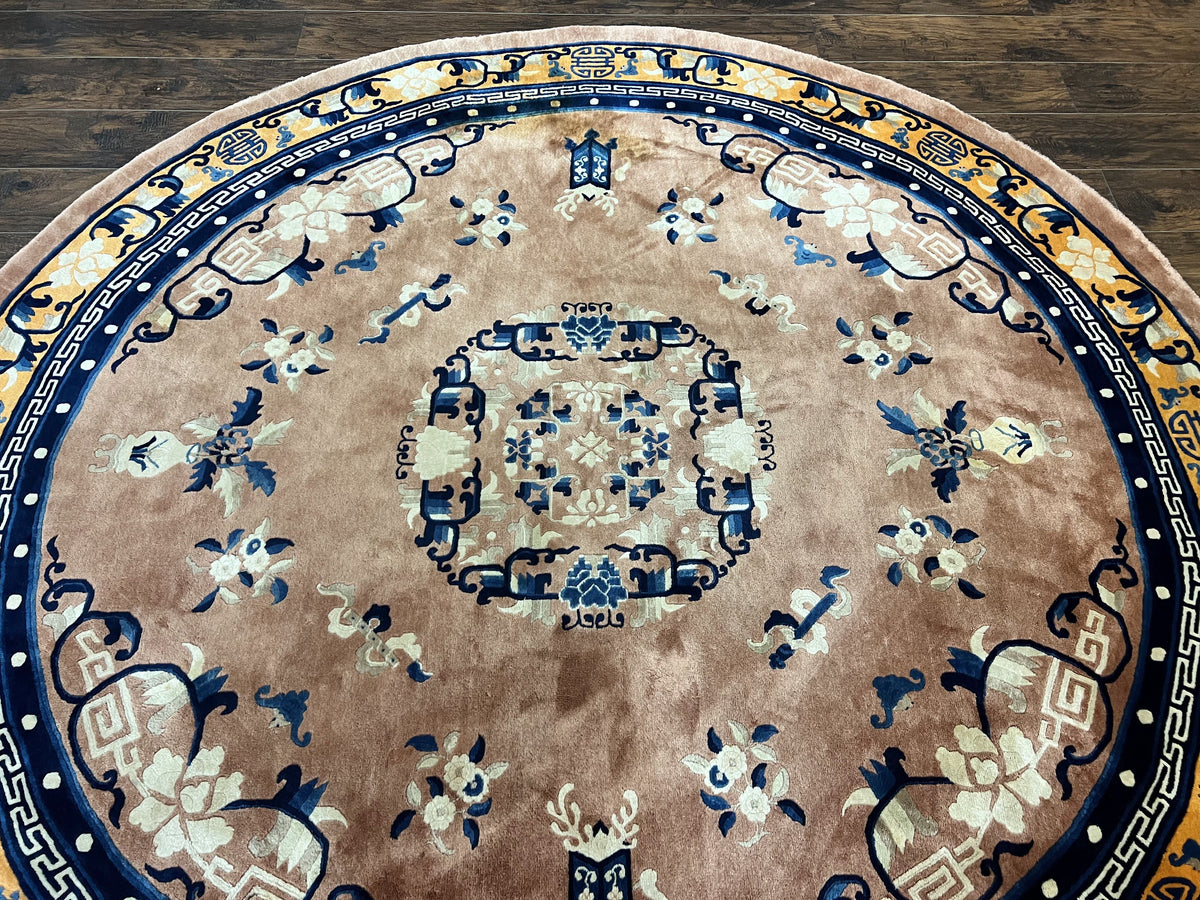 Antique Round Chinese Wool Rug 8x8, Chinese Peking Carpet, Asian Oriental Carpet 8 x 8 ft, Chinese Art Deco Rug, Nichols Rug - Jewel Rugs, view 3