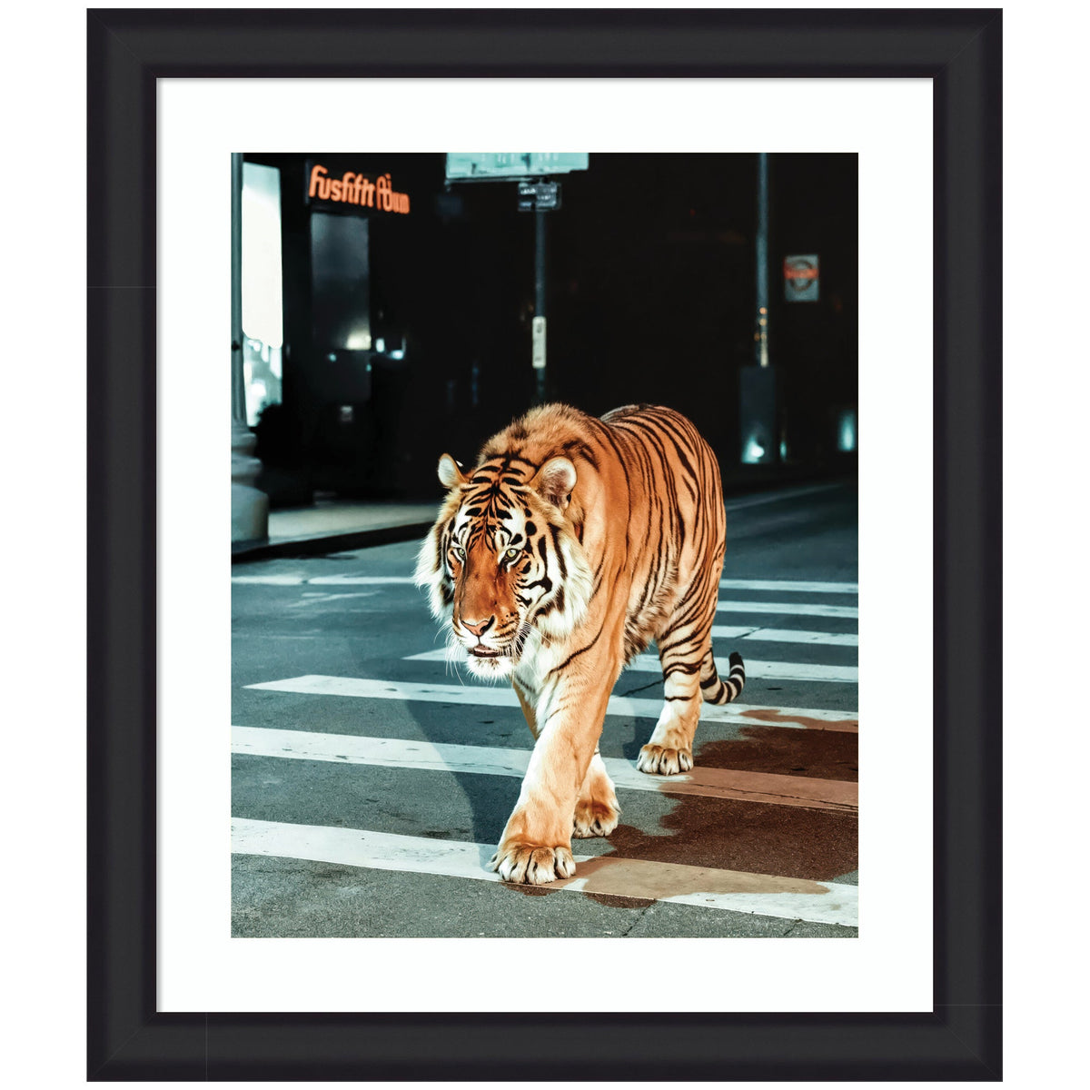 Framed Art Tiger in the City at Night 2 by Michael Schauer