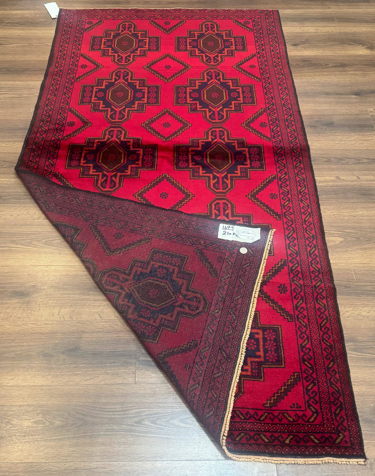 Afghan Rug 4x7, Tribal Carpet, Balouch Rug, Red and Navy Blue, Repeated Medallions, New - Jewel Rugs, view 11