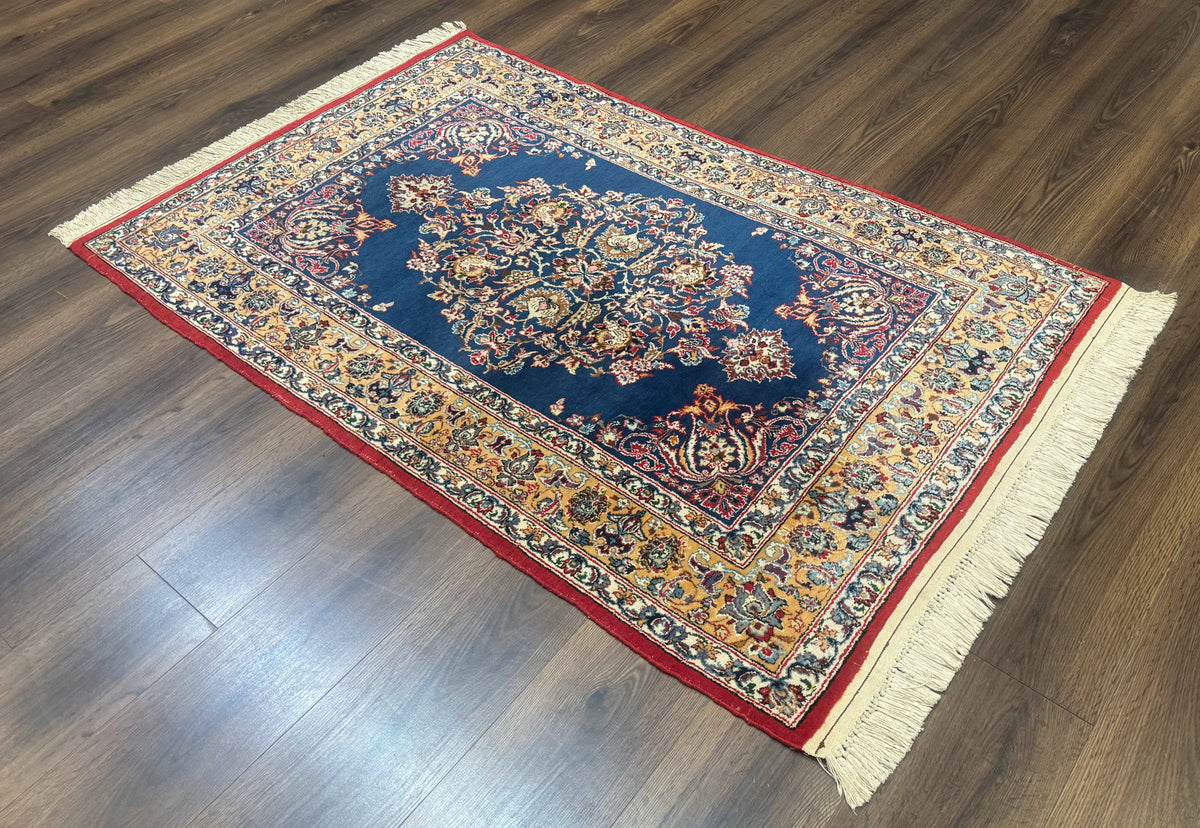 Blue Persian Qum Rug 3.6 x 5, Floral Medallion, Fine 310 KPSI - Jewel Rugs, view 12
