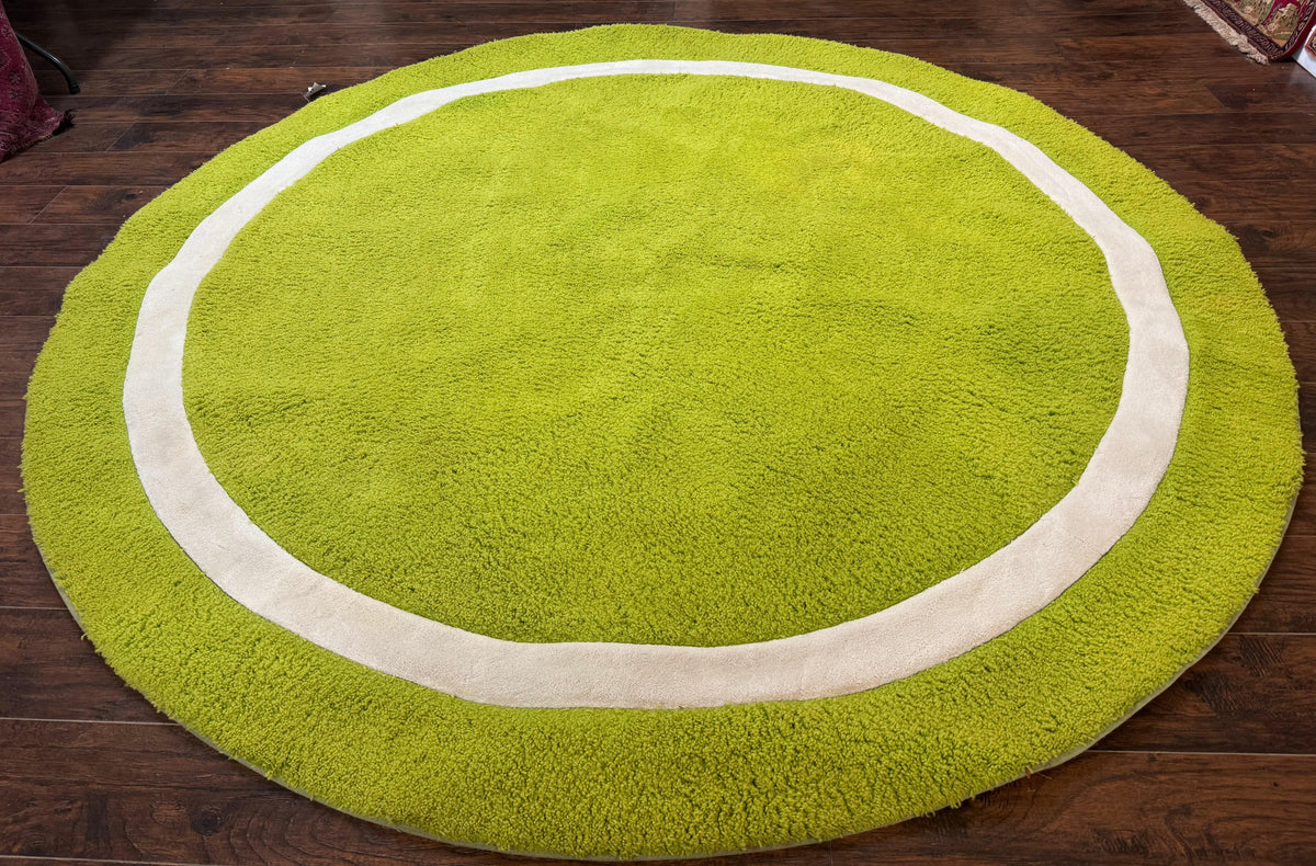Large Round Rug 9x9, Vintage Retro Design, Lime Green - Jewel Rugs, view 8