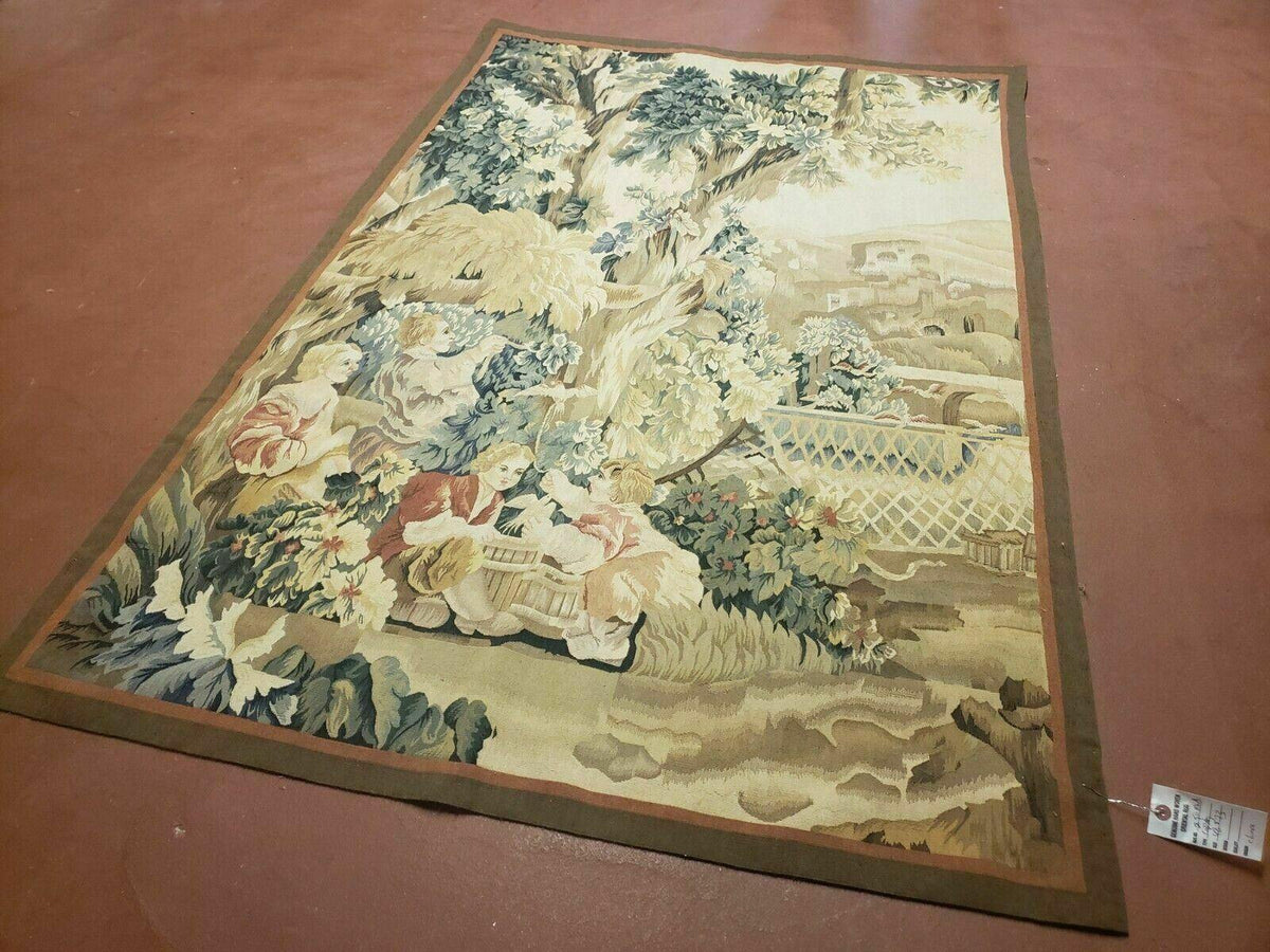 4' X 6' Tapestry French Design Handmade Aubusson Weave Nature One Of A Kind - Jewel Rugs, view 3