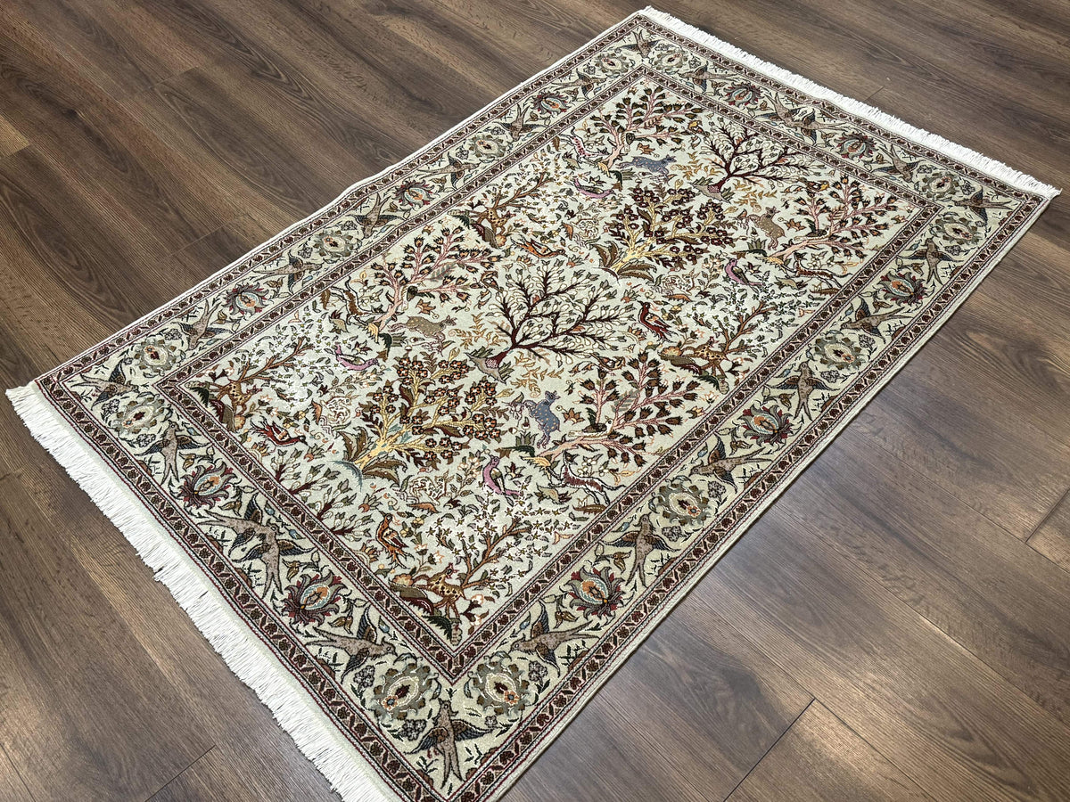 Wonderful Persian Tabriz Rug 3x5, Tree of Life, Animal Pictorials, Birds, Wool & Silk Highlights, Fine 330 KPSI - Jewel Rugs, view 3
