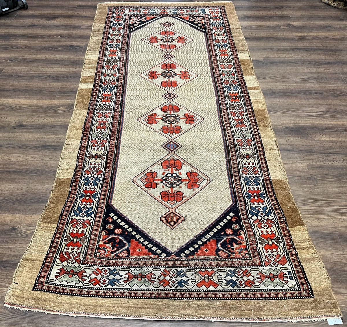 Rare Persian Sarab Tribal Runner Rug 4 x 10, Antique, Geometric Medallions, Camel Hair Runner - Jewel Rugs