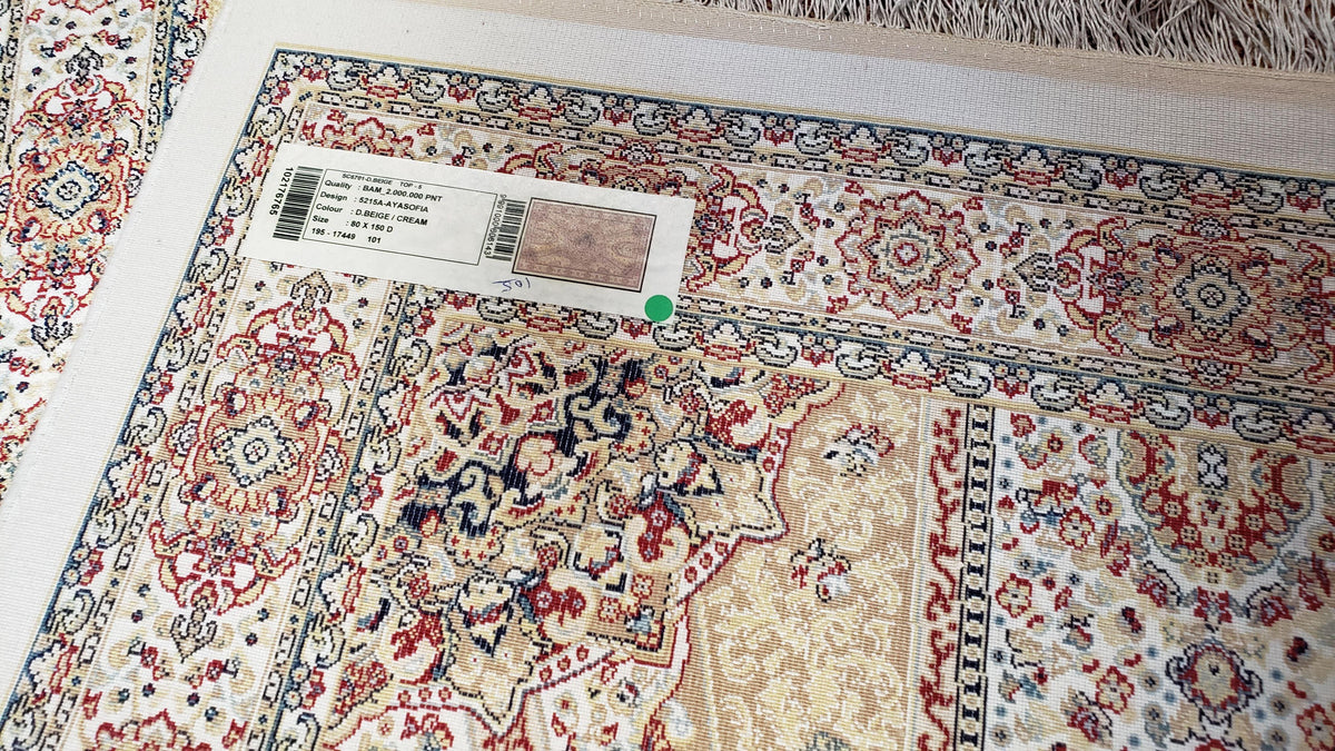 Beige & Cream Small Turkish Silk Rug, Bamboo Silk, Power-Loomed, Persian Design, High Quality, Soft Accent Rug, 3x5 ft, 2' 8" x 4' 11" - Jewel Rugs, view 10